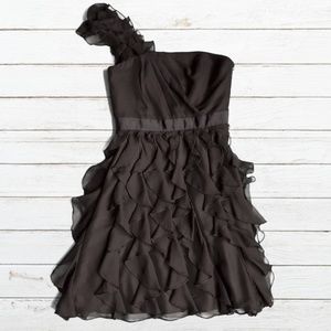 WHBM Black Ruffle One Shoulder Party Dress